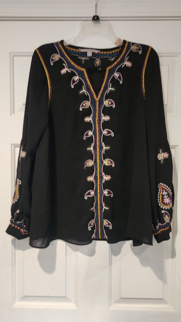 Valerie Stevens Boho Style Embroidered Blouse Sz. L